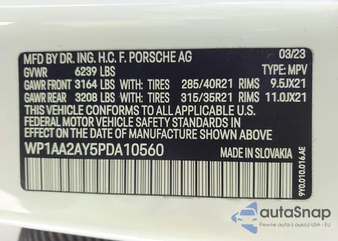 2023 Porsche Cayenne Platinum Edition из США, поврежденный, VIN WP1AA2AY5PDA10560